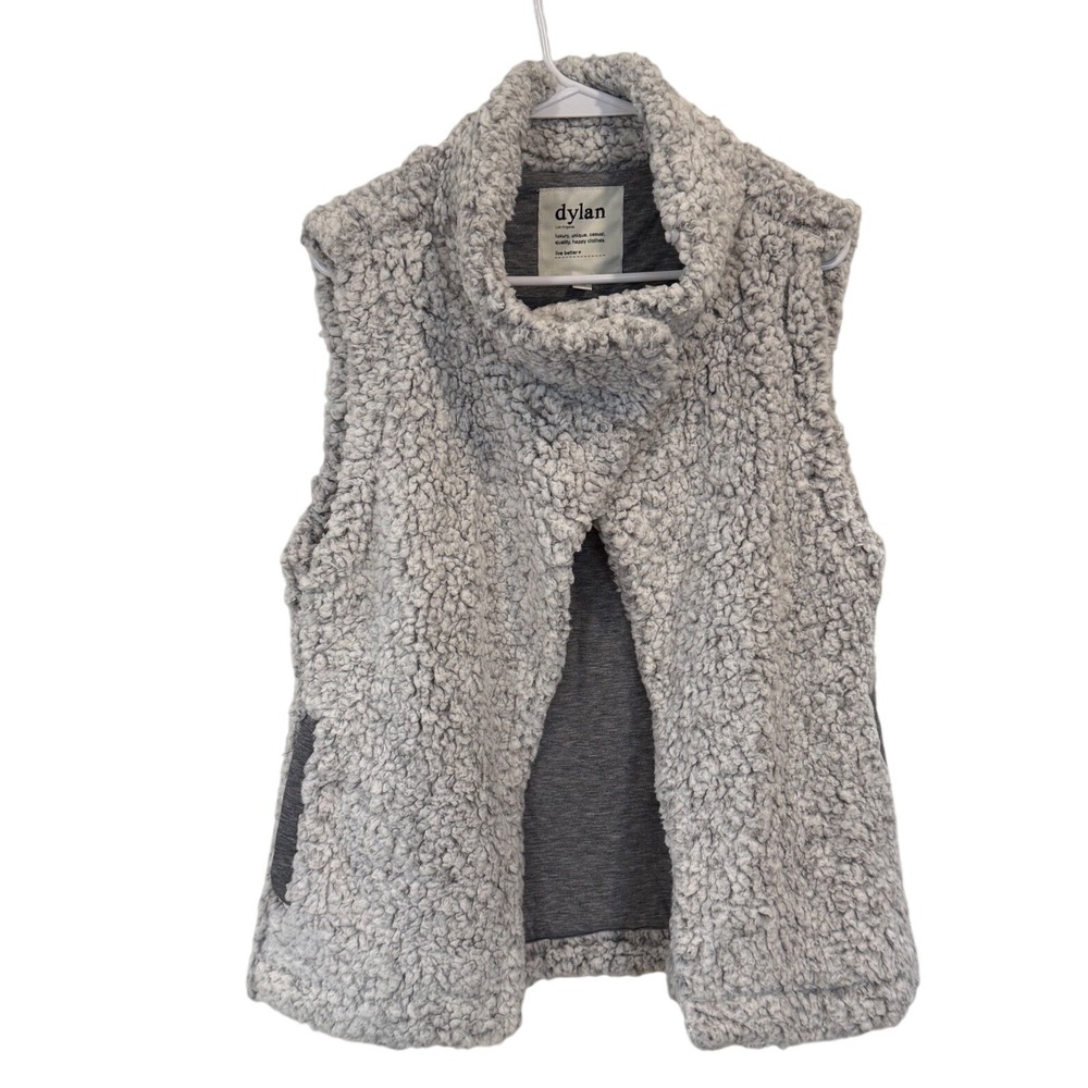 Dylan Los Angeles Grey Sherpa Fleece Snap Front Vest Womens XL High Neck Cozy
